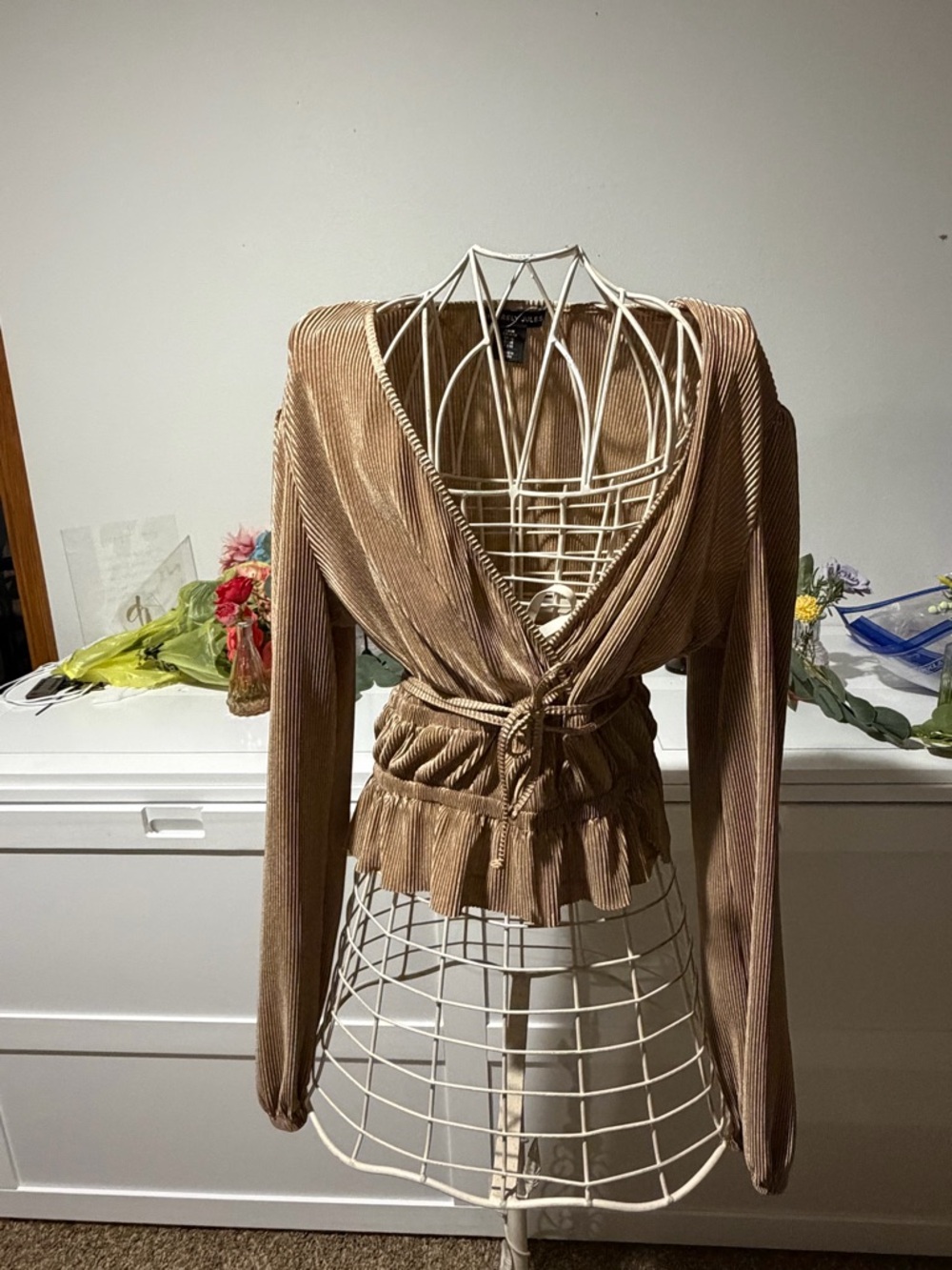Sincerly Jules Ribbed Wrap Blouse in Camel/Tan